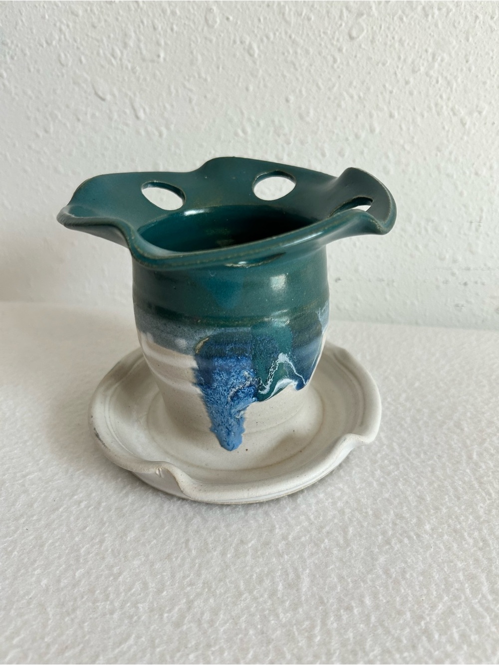 Gene Gandee Art Pottery Handmade Toothbrush Holder with Attached Saucer